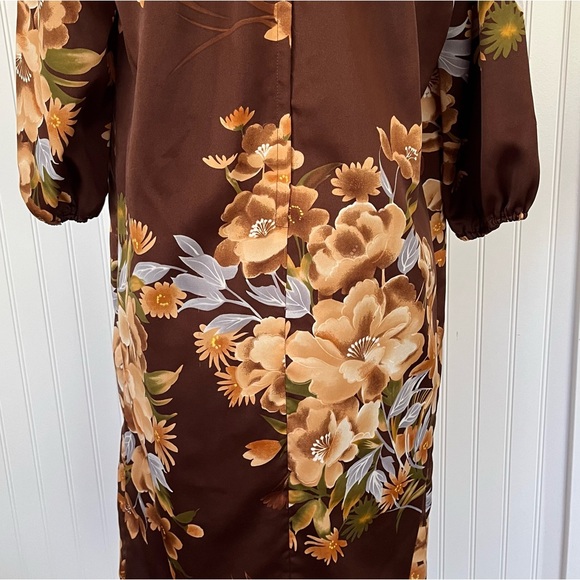 Vintage 60s 70s Brown Hawaiian Dress Casual Mumu MuuMuu House Dress Nightgown - Picture 14 of 14